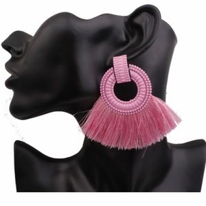 Pink Fringe and Metal Statement Earrings- Post